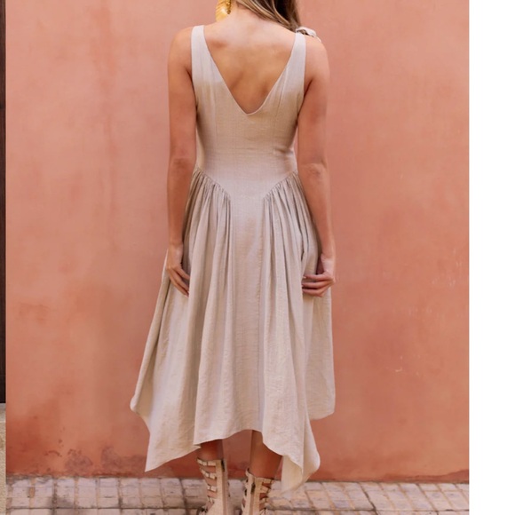 New Free People x Joyfolie MAYRELI Maxi Corset Summer DRESS in Linen Cloud - Picture 4 of 12